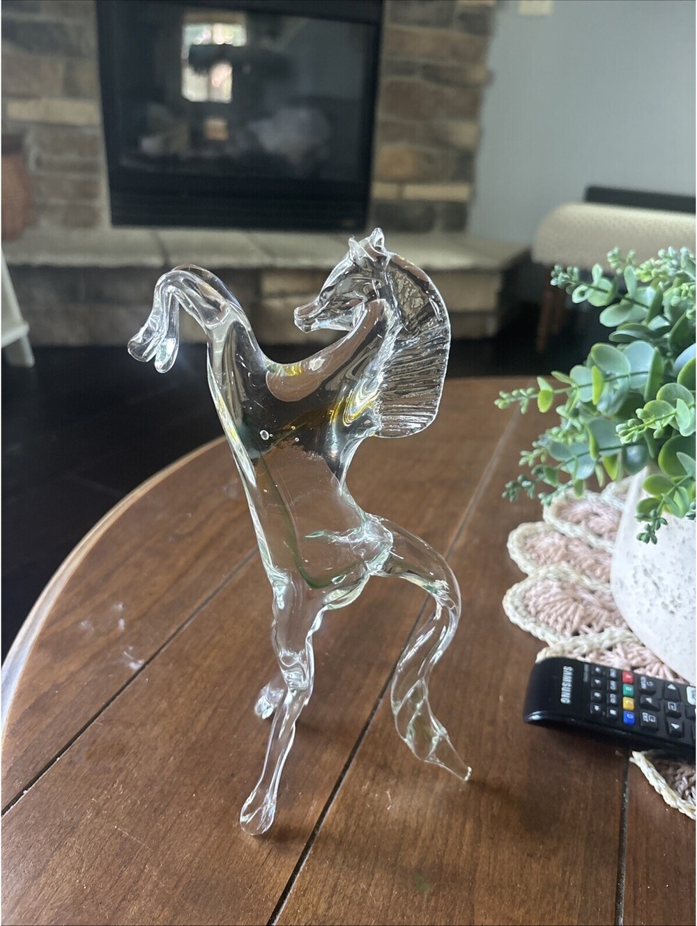 vintage mid century murano glass Blown Rearing Horse Figurine 10 In
